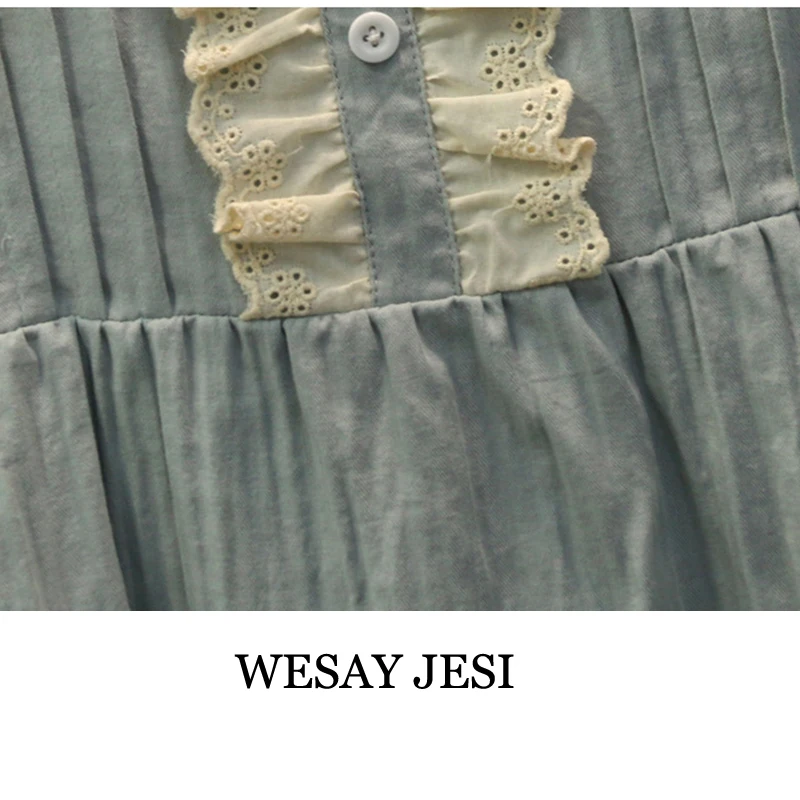 

WESAY JESI Women's Pajamas Set Vintage Cotton Long Sleeve Ankel-length Girls Solid Nightwear Spring Summer Loose Sleepwear Suits