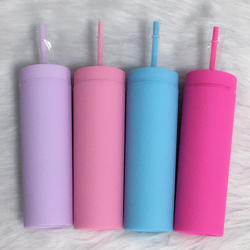 16 унций тонкий стакан с крышкой и соломинкой изолированные многоразовые