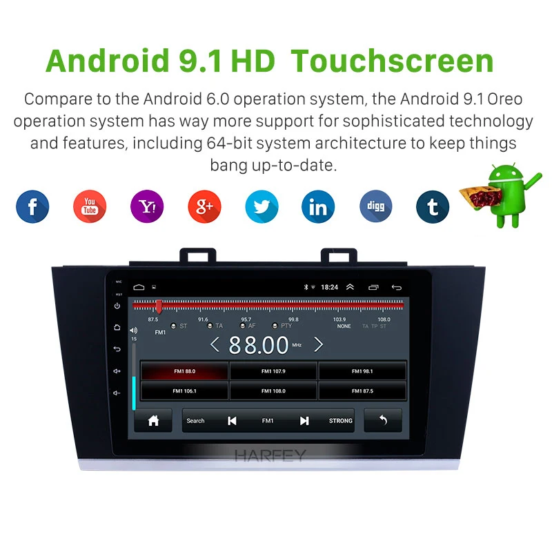 Автомобильный радиоприемник Harfey Android 9 1 GPS Navi ''для Subaru Legacy 2015-2018 с поддержкой HD