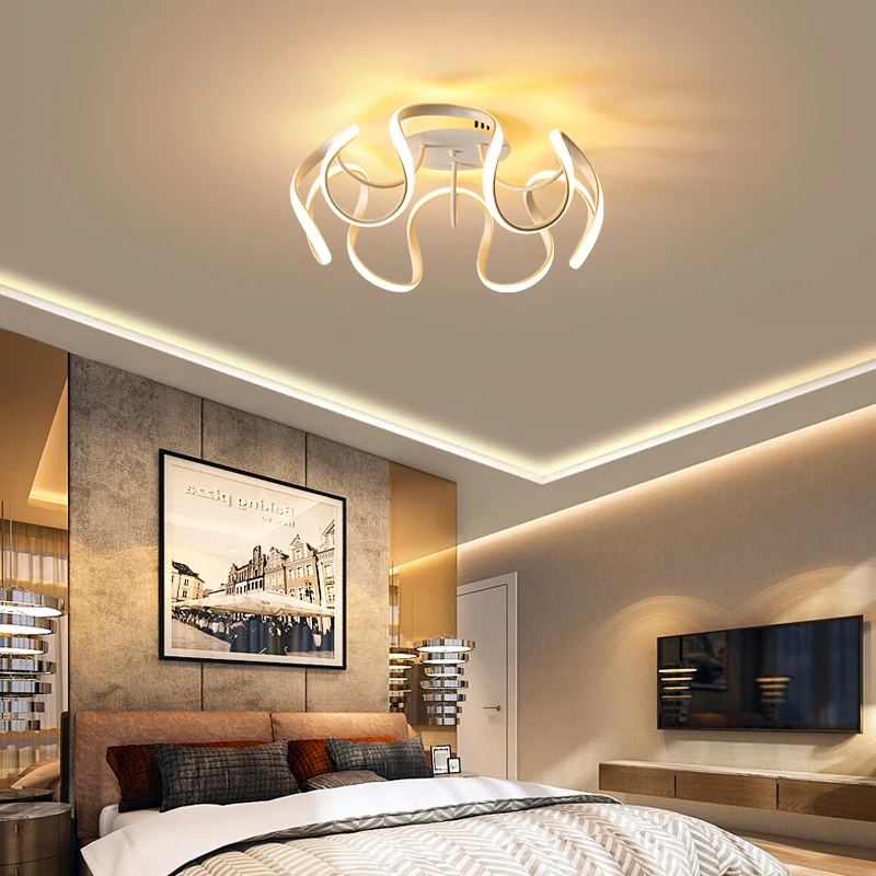 Bedroom Lamp Modern LED Chandelier Lighting Living Study Room Decoration White Gold Black Color Dimmer Parlor Foyer