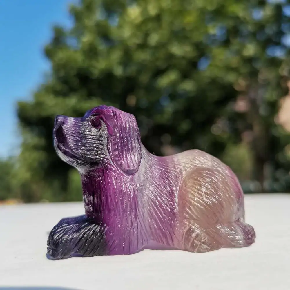 Статуэтка Природный рок-Кристалл Ручная резная собаки из флюорита в подарок | Дом