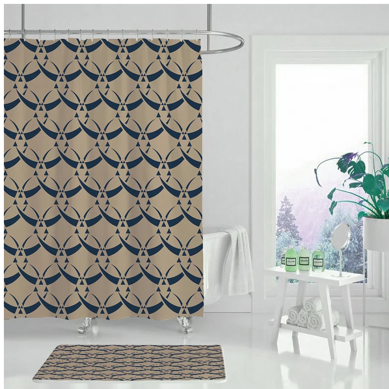 Простая занавеска для душа коричневого цвета с геометрическим принтом PEVA