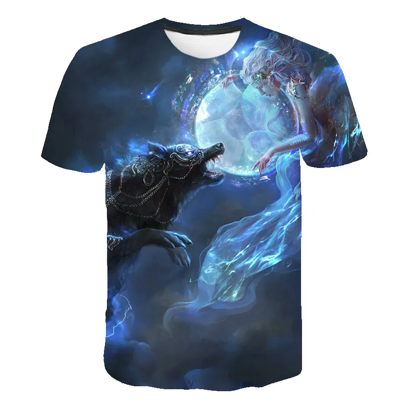 

2021 new Summer Boys T-Shirt 3D Print Wolf T-Shirt 4-14 Year Children Clothes Kids Tee Fashion Short Sleeve Baby Tops Cartoon Sh