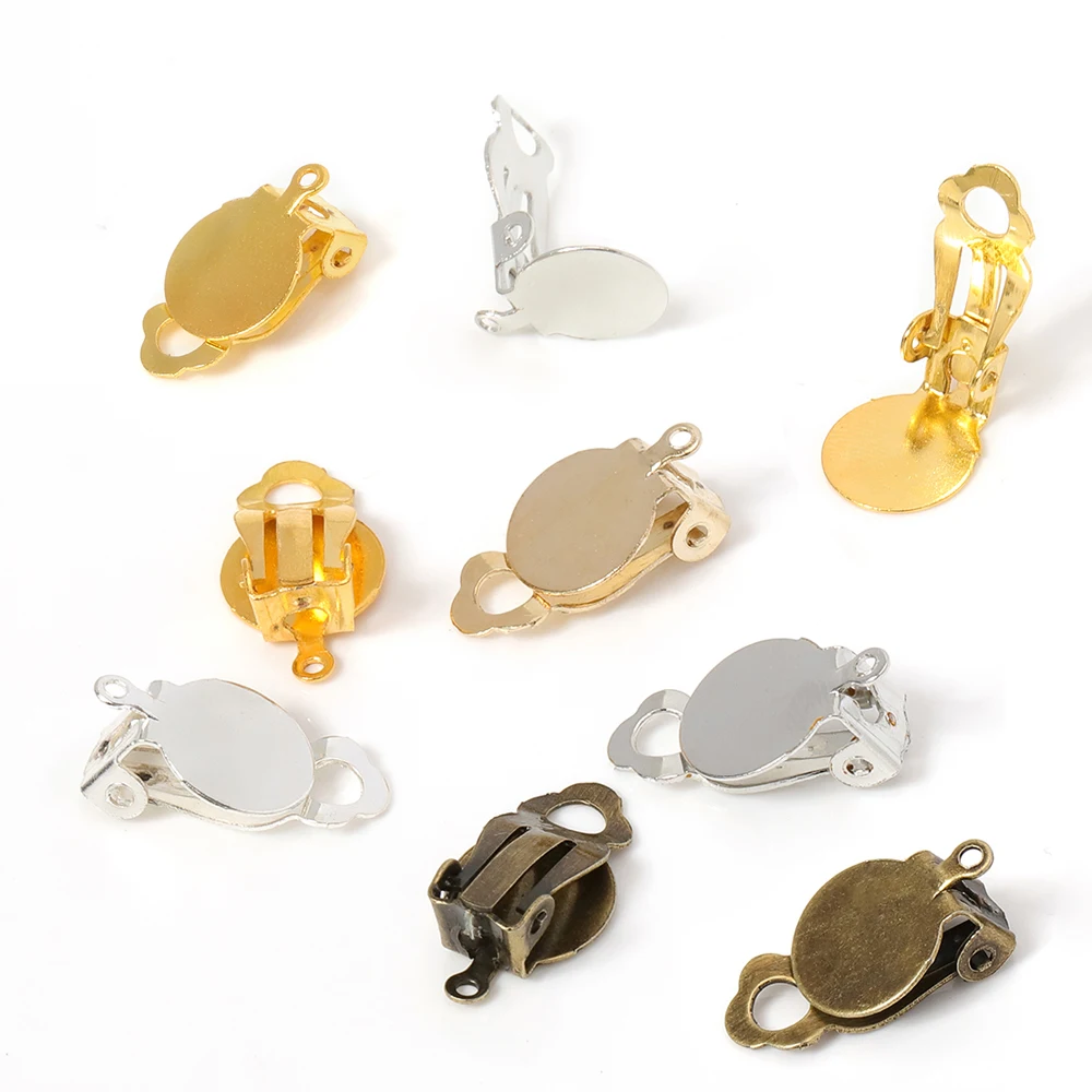 50 шт. золотые серебряные серьги-клипсы пустая основа для установки 10 мм