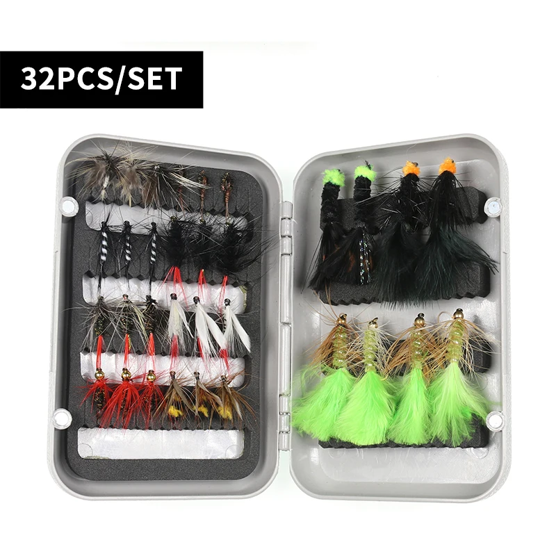 

New Arrival Fly Fishing Tackle Trout Lures Dry/Wet Flies Artificial Insect Baits Set Fly Fishing Hook with Fishing Box