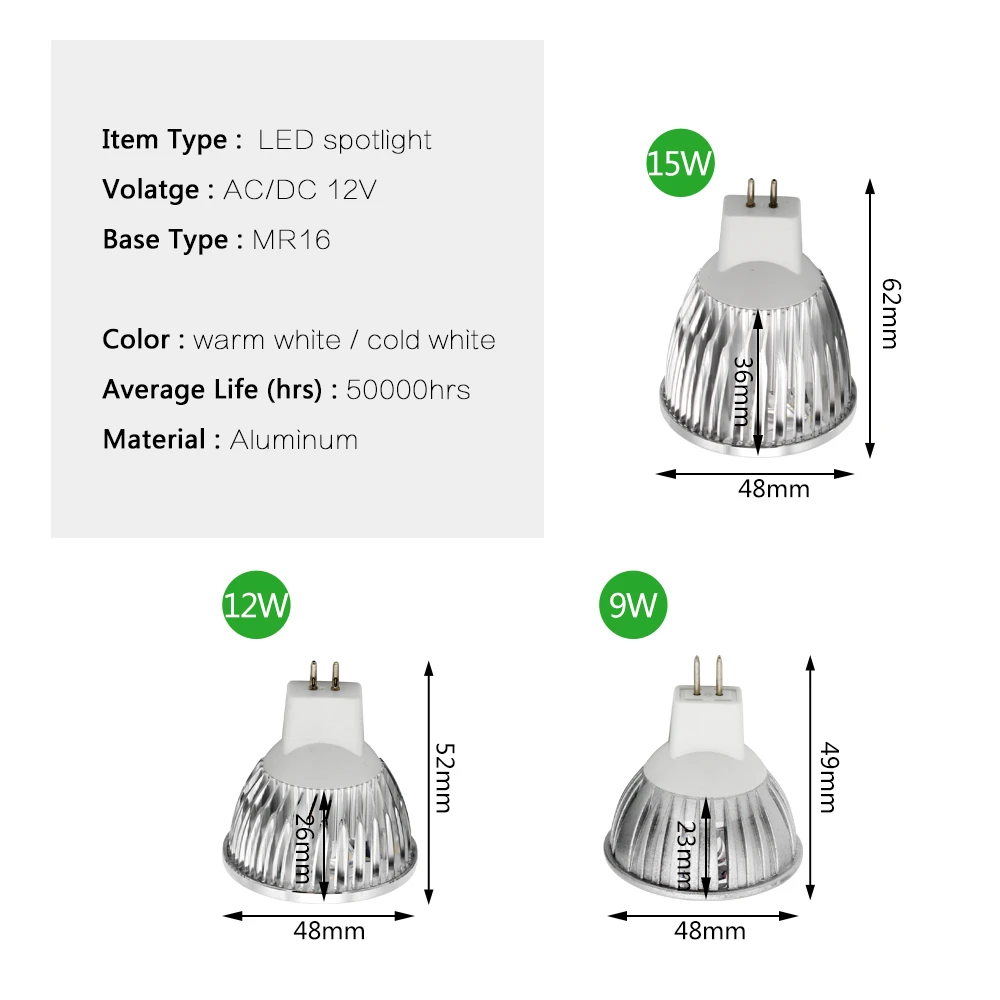1 x MR16 Ampoule Светодиодный точечный светильник 3 Вт 4 5 AC DC 12 В лампа Bombillas с