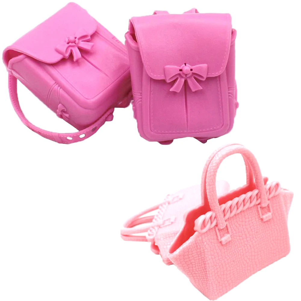 NK 4 Pcs/Set Doll Cute Mini Plastic  2 Pcs Backpack Schoolbag+2 Pcs Handbag  for Barbie Accessories Kids Toys Gift 9X