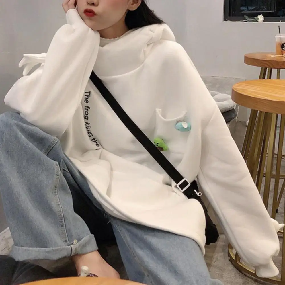 

Harajuku Women Hoodie Frog Pullover Animal Style Sense Hooded Casual Sweatshirts Autumn Embroidery Loose Top Doll Decoration
