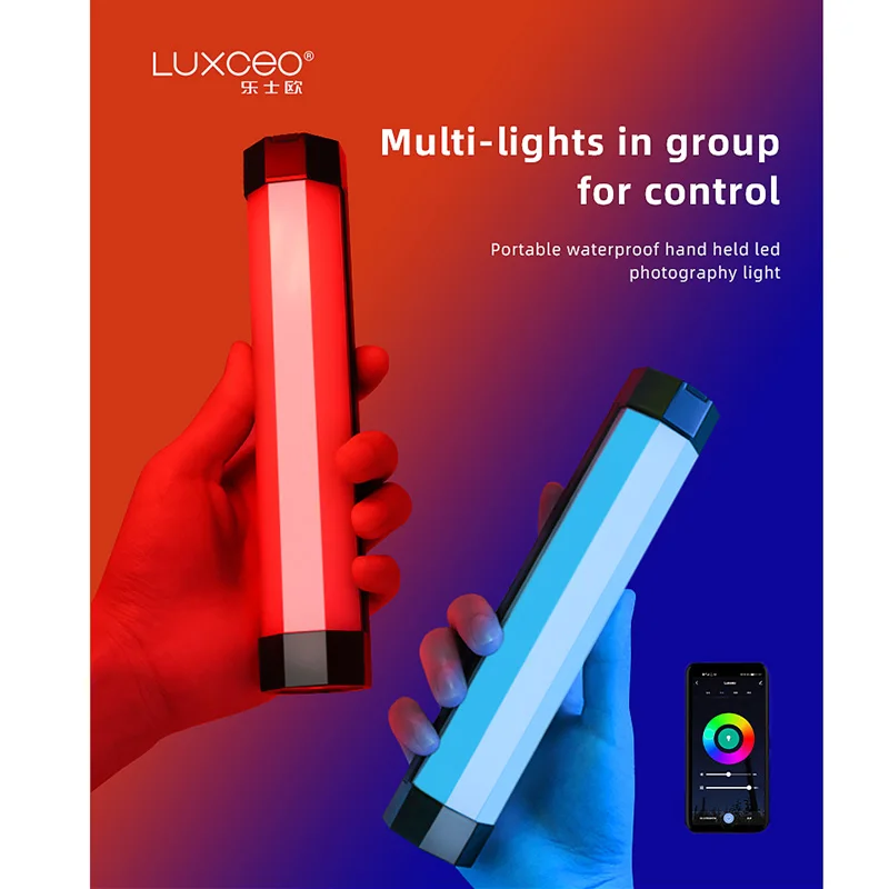 LUXCEO P200 RGB светильник трубка ручки Водонепроницаемый ручной светодиодный PavoTube мягкий светильник ing Портативный с помощью приложения на телефоне дистанционного Управление фотографии 6C