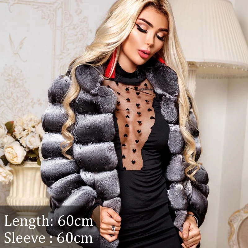 Natural Rex Rabbit Fur Jacket 2022 Winter New Chinchilla Color Genuine Rex Rabbit Fur Coats Outwear Woman Trendy Fur Overcoats