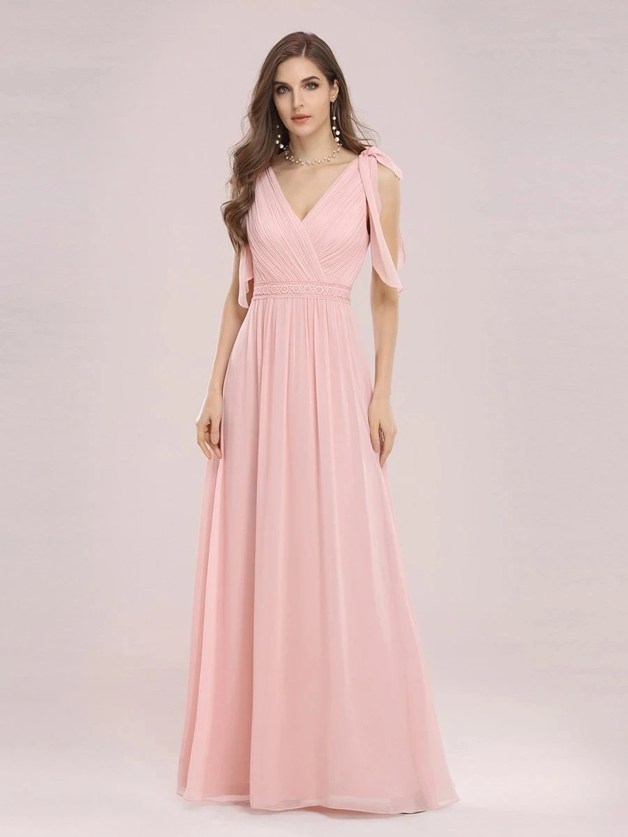 

Romantic Wholesale V Neck High Waist Chiffon Bridesmaid Dress