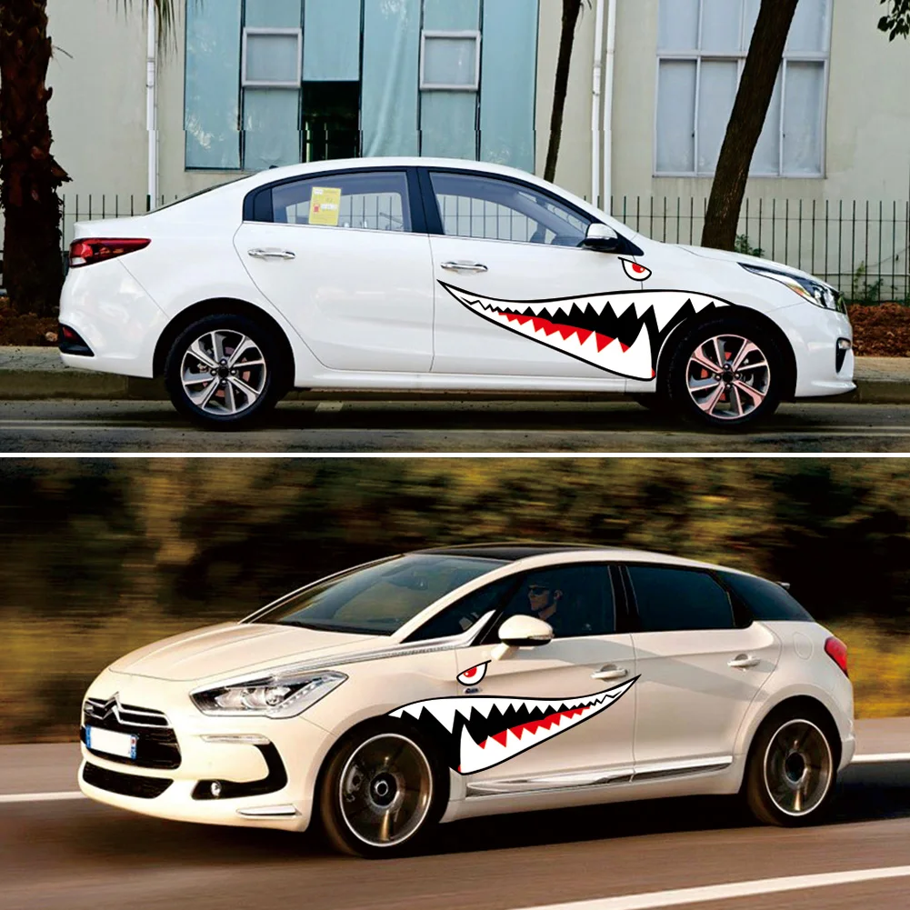 

1Pair 59'' Shark Mouth Tooth Teeth Reflective Sticker Vinyl Auto Car Cool Refiting Exterior Decal For Side Door Car Styling