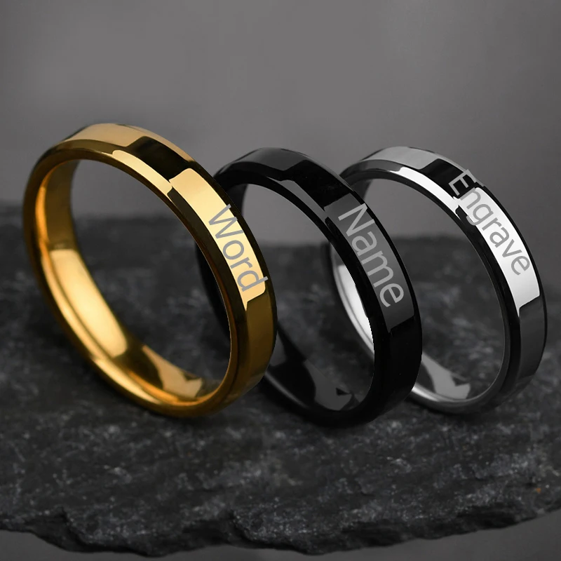 Мужское/женское кольцо с гравировкой имени из нержавеющей стали 4 мм - купить по