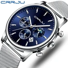 Часы наручные CRRJU Мужские кварцевые деловые, роскошные брендовые стильные водонепроницаемые спортивные повседневные с серебристым ремешком и синим циферблатом, 2021