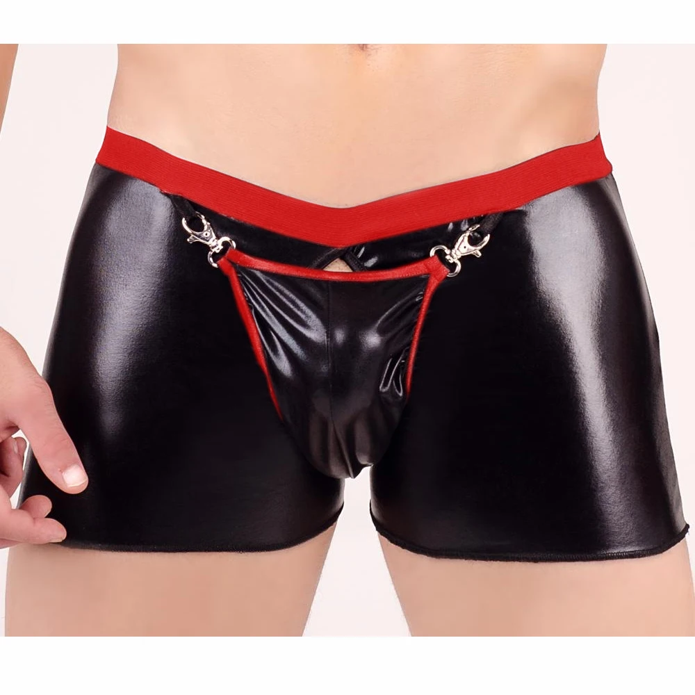 

Men Underwear PU Boxers Shorts Patent Leather Tights Nightclub Stage Ds Clothing Erotic Underwear gay Boxer Sexy Men's Underwear