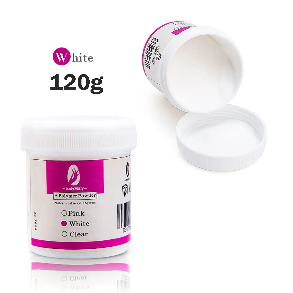 120ml white 3 цвета, 120 мл, акриловая пудра, резьба, Кристальный полимер, прозрачный, розовый, белый, для дизайна ногтей, хрустальные пудры, полигелевые наконечники для ногтей - Цвет: 120ml white