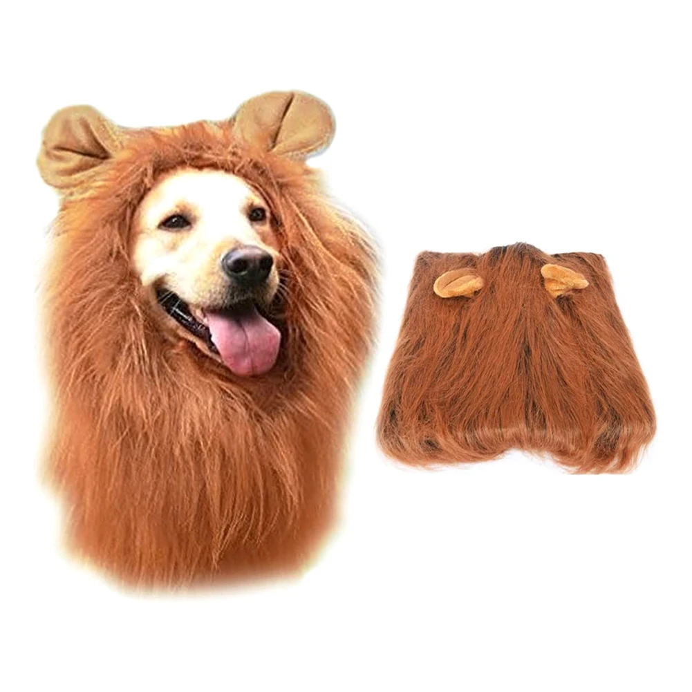 

Pet wig light brown with ears funny lion headgear cosplay toy lion mane wig cap set pet supplies dog accessories