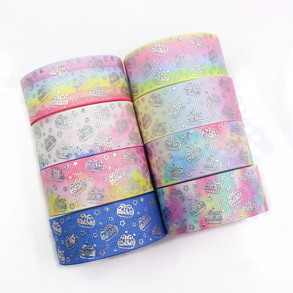 1 'ཕ мм 10 ярдов Серебряная Лазерная Подарочная коробка печатные ленты grosgrain DIY