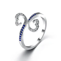 hot women ring blue cz cubic zirconia ring simple hollow butterfly shape intersecting line rings semi heart wedding jewelry