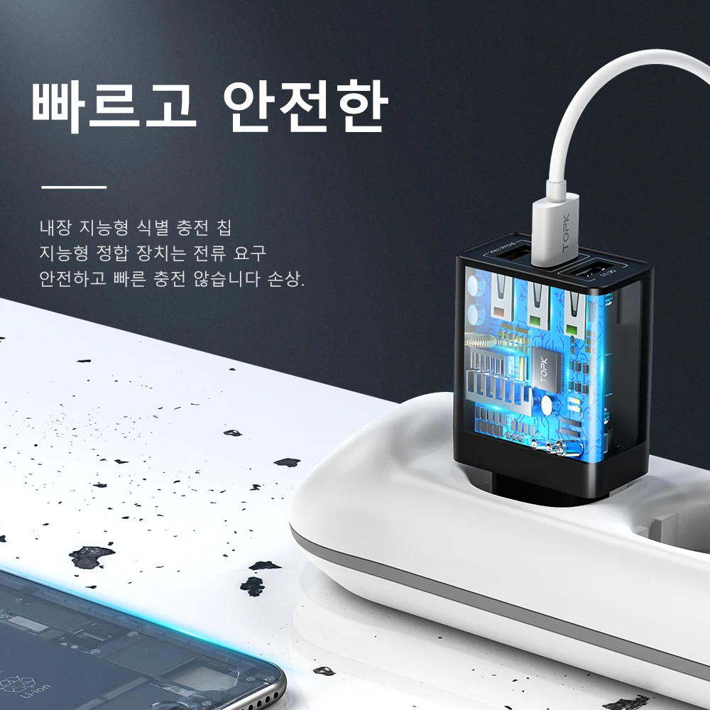 TOPK B354Q 3 порта 30 Вт Быстрая зарядка 3,0 USB зарядное устройство для iPhone Xiaomi samsung huawei QC3.0 Быстрая зарядка настенное зарядное устройство для телефона