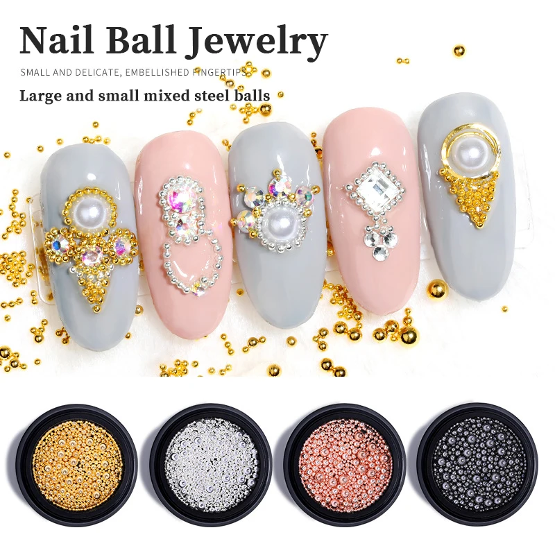 

Новый стиль дизайн ногтей розовое золото, серебро и черный смешанные размеры 3D металлические бусины Икра для ногтей DIY украшения для ногтей ...