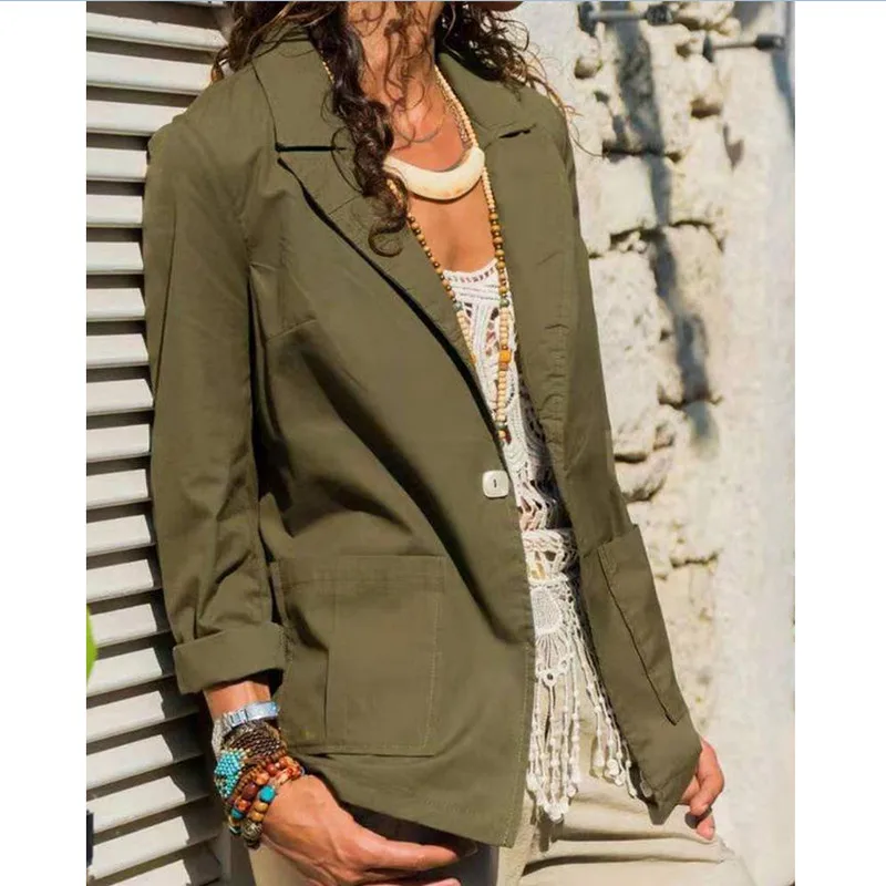 

Plus Size 3 Colors Womens Coat Slim Casual Blazer Solid Color Jacket Top Outwear Career Turn-Down Collar Long Sleeve Autumn Coat