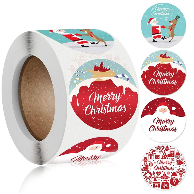 

1.5"/Roll/500pcs Merry Christmas Stickers Labels Adhesive Xmas Decorative Envelope Seals Stickers for Cards Gift Envelopes Boxes