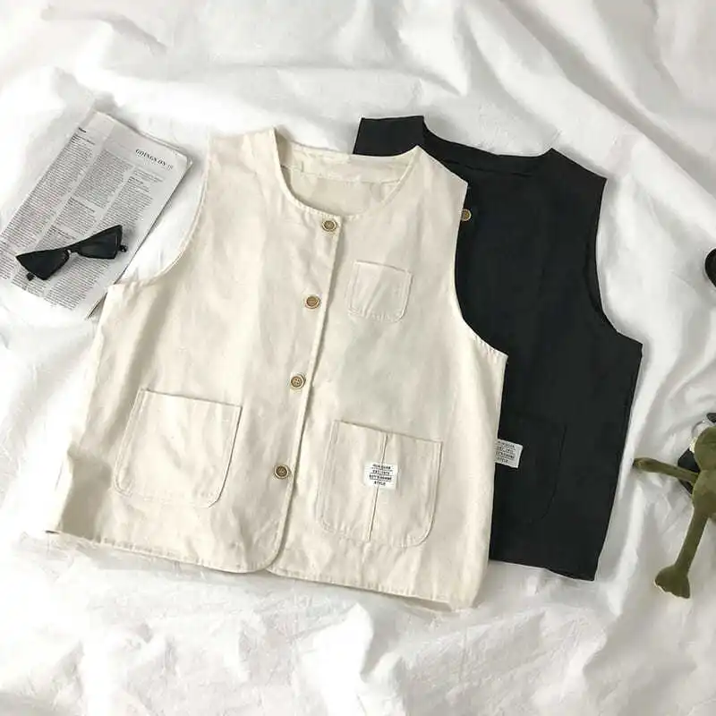 

Жилет для инструментов женский весенне-осенний Новый супер популярный студенческий Свободный жилет без рукавов в Корейском стиле BF ins на ле...