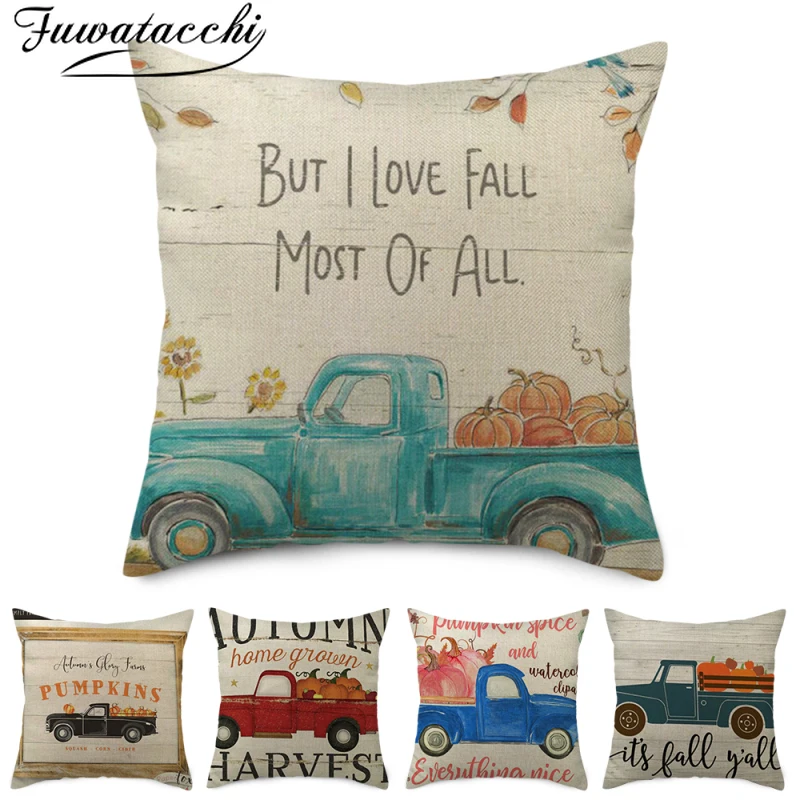 

Fuwatacchi New Linen Cushion Cover Truck Fruit Printed Pillow Covers for Home Sofa Decorative Pillow Case 45x45cm Christmas Gift