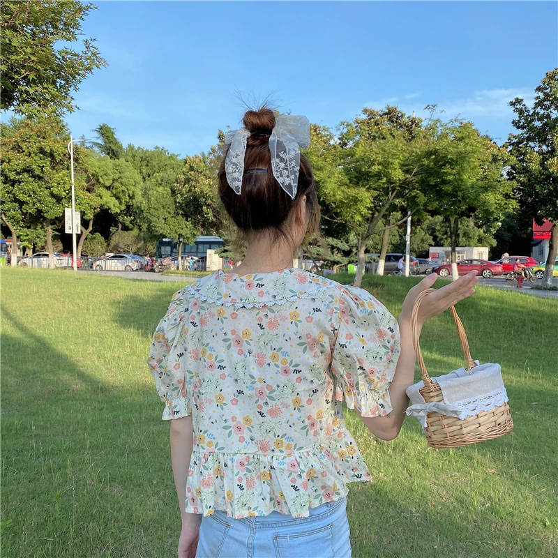 Летний укороченный топ с принтом Питер Пэн и воротником Женская одежда Шикарные