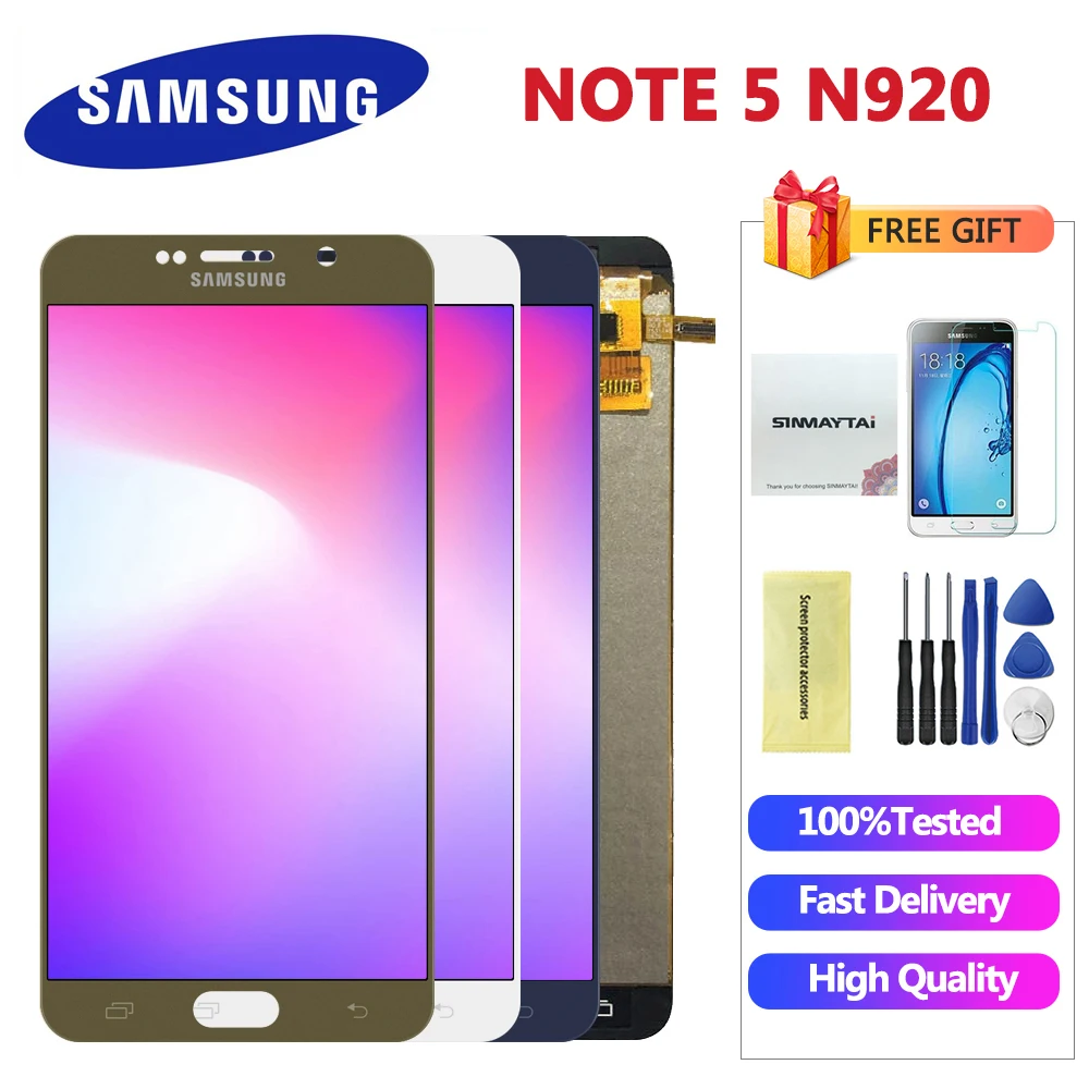 100% тест для Samsung Galaxy Note 5 N920A N9200 дигитайзер сенсорного ЖК экрана Vergadering gratis verzending