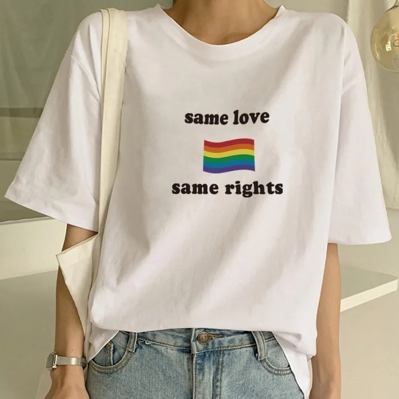 

sunfiz YF Orange Tees Hot Sale Same Love Same Rights Rainbow Flag Printed T Shirt LGBT Gay Lesbian Support Tee Tops