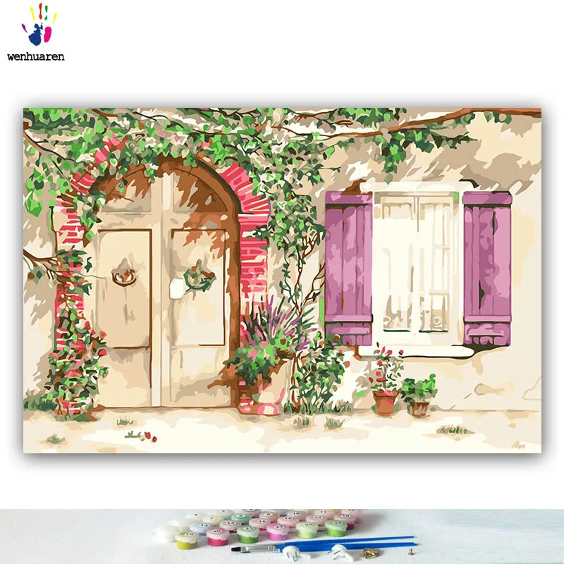 

DIY colorings pictures by numbers with colors Door of happiness watercolor picture drawing painting by numbers framed Home