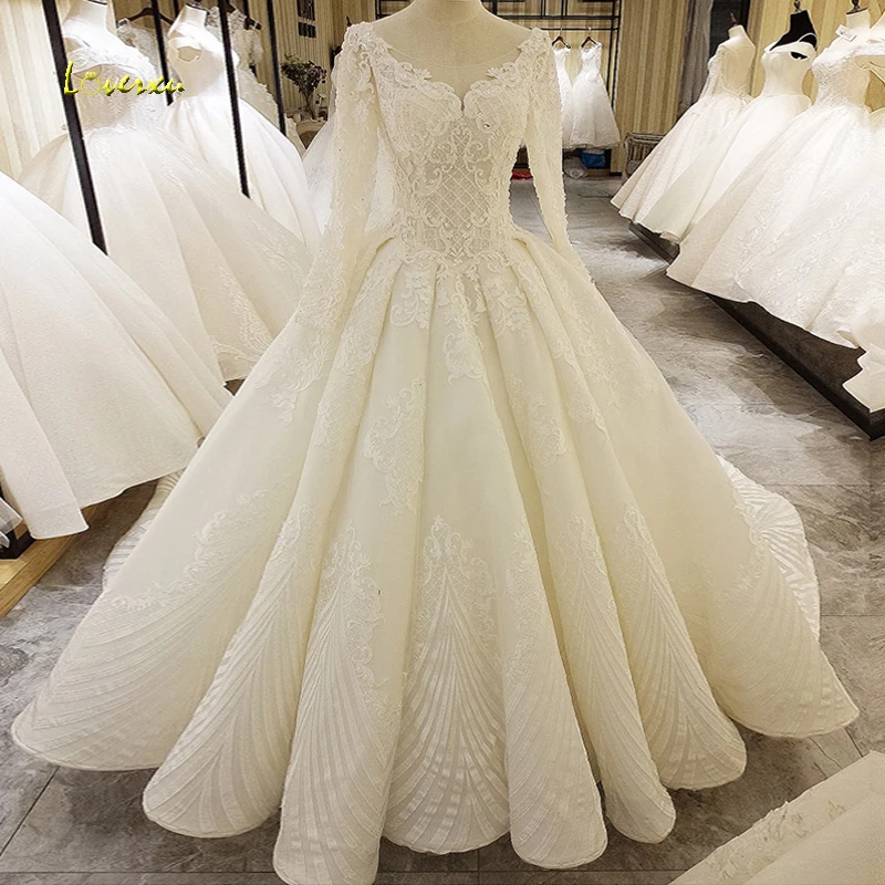 Женское кружевное свадебное платье ТРАПЕЦИЕВИДНОЕ невесты с длинным рукавом