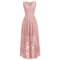 embroidery floral lace dress women solid pink v neck sleeveless dresses slim fit irregular hem midi dress plus size 4xl