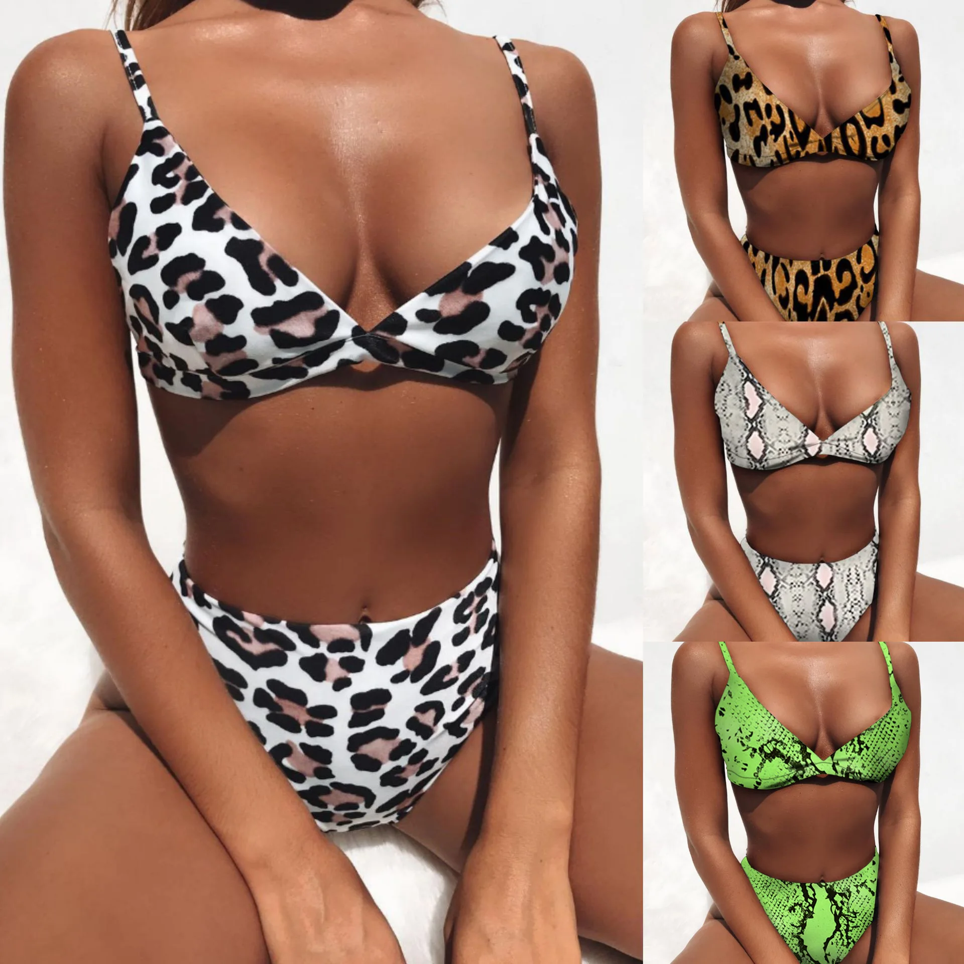 

Hot sale Fashion Women Ladies Padded Push Up Leopard print Bandage Bikini Push-up Padded Bra Swimsuit Bathing 2pcs Set Swimwear