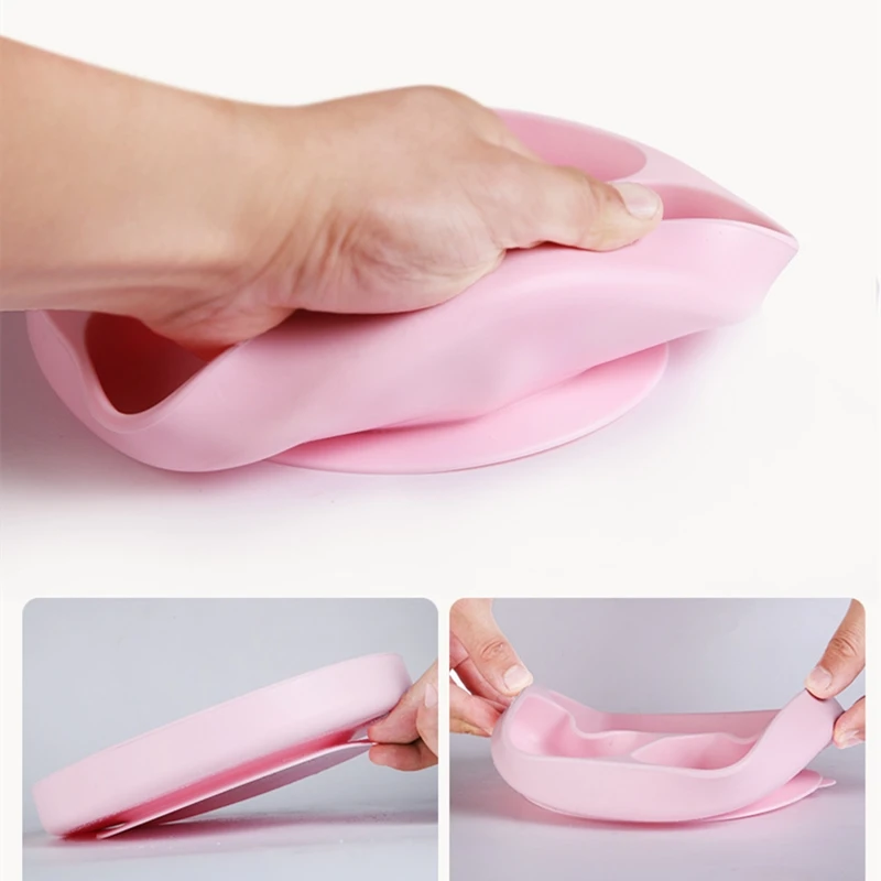 

Beeshum Baby Silicone Bowl Sucker Bowl with Straw Children Feeding Silicone Plate Baby Silica Gel Dishes Smile Face Plate Set