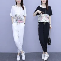 hooded women pants sets short sleeve one piece suit fashion western style womens 2021 summer new capris sports set tracksuit