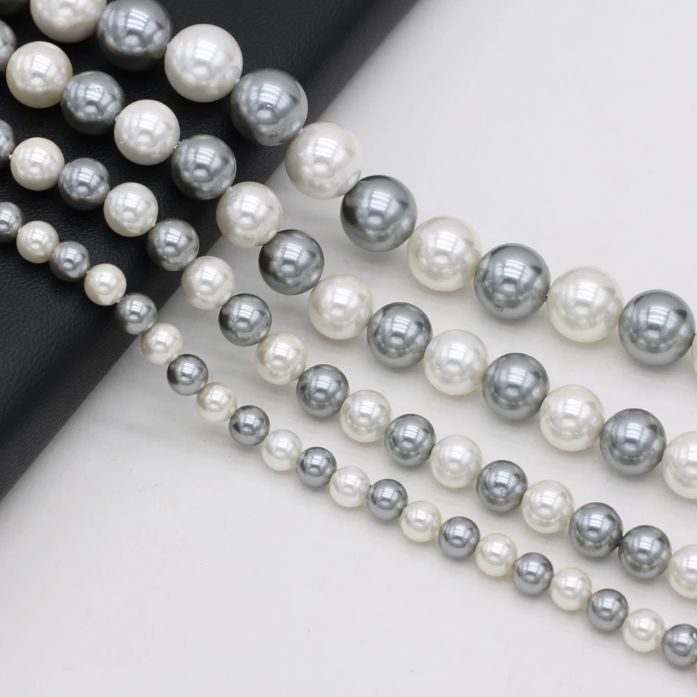 

Natural Shell Beads Necklace Accessories Round Shape White and Grey Shell Bead Charms for Jewelry Making Bracelet Earrings