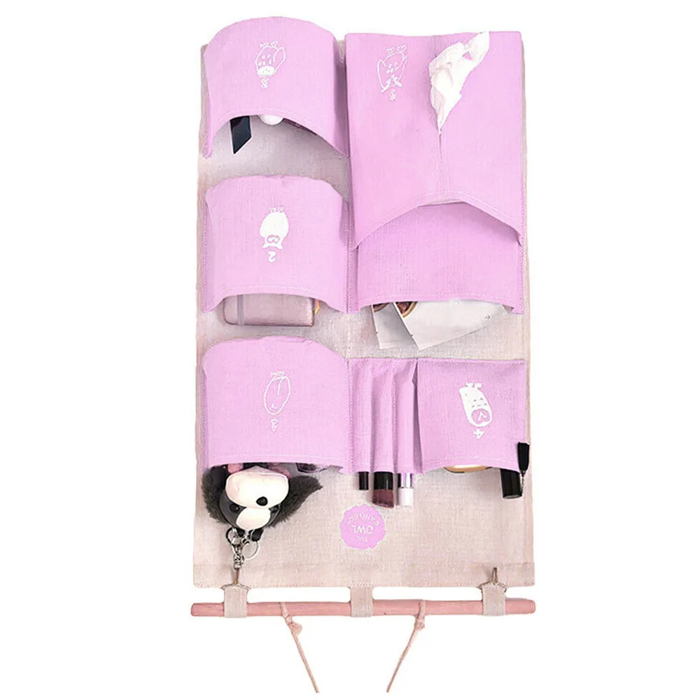 

Wall Mounted Storage Bag Cute Canvas Hanging Organizer Door Wardrobe Sundries Cosmetics Pouches Home Organizer