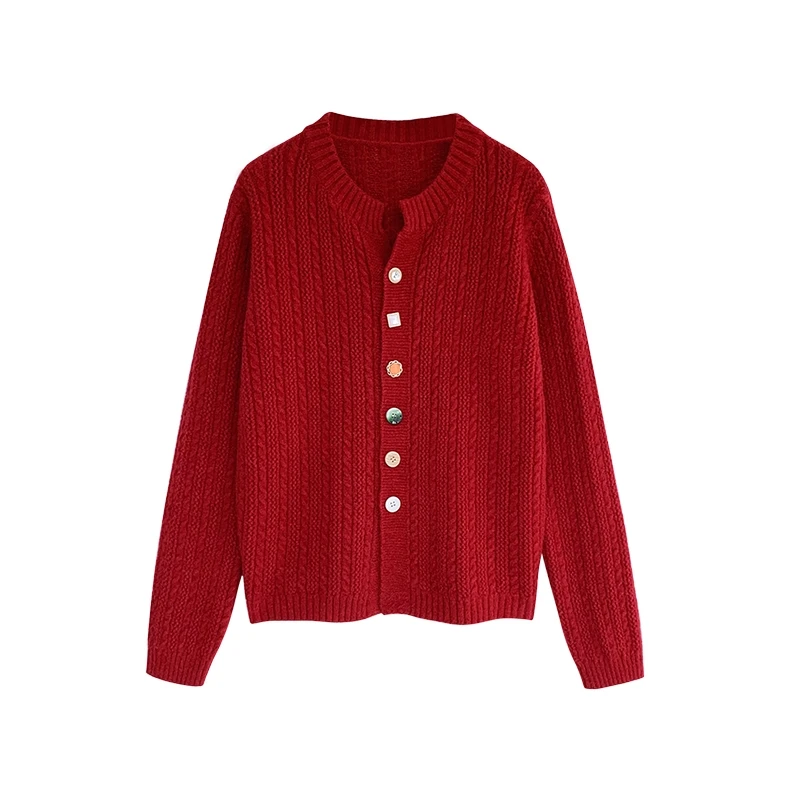 Women Knitted Sweater Cardigan Diamont Button O-neck Single-breasted Knitting Top Jackets Ladies Casual Urban Bottons Knitwear
