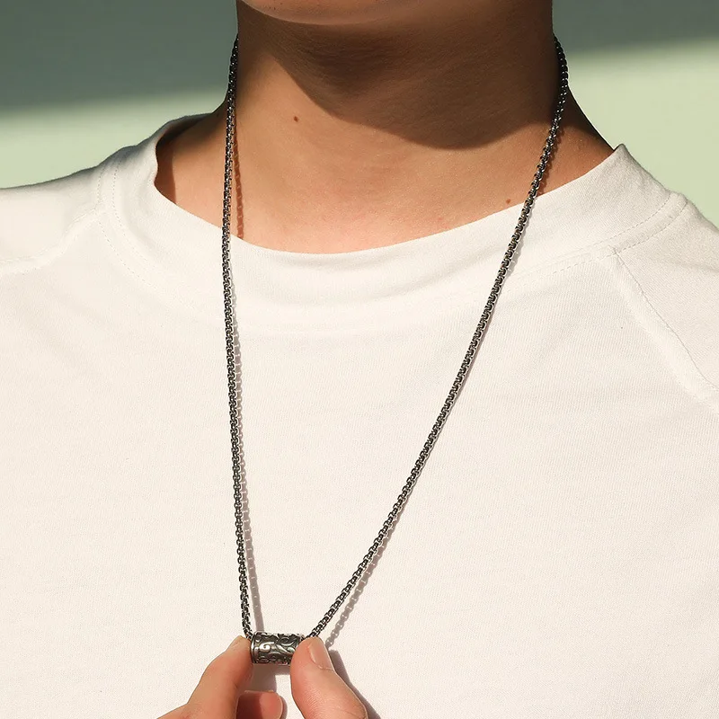 

Totem Lucky Bead Pendant Men Necklace Stainless Steel Simple Vintage Male Casual Chain Punk Style Gift Jewelry