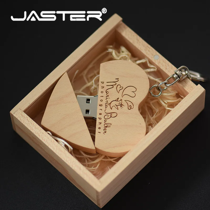 Jaster логотип на заказ деревянное сердце USB+ коробка USB флэш-накопитель Флешка 128 Гб 64 ГБ 32 ГБ 16 ГБ 8 ГБ U диск фотографии свадебные подарки