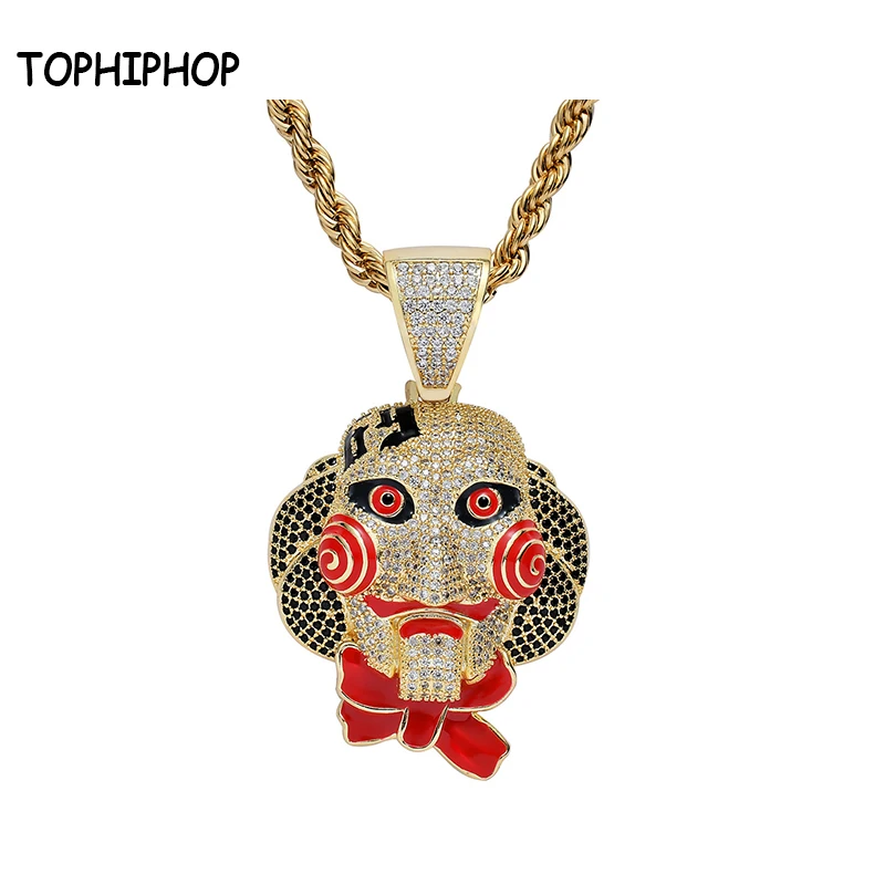TOPHIPHOP ожерелье в виде маски клоуна кулон из кубического циркония класса ААА 3 мм 4