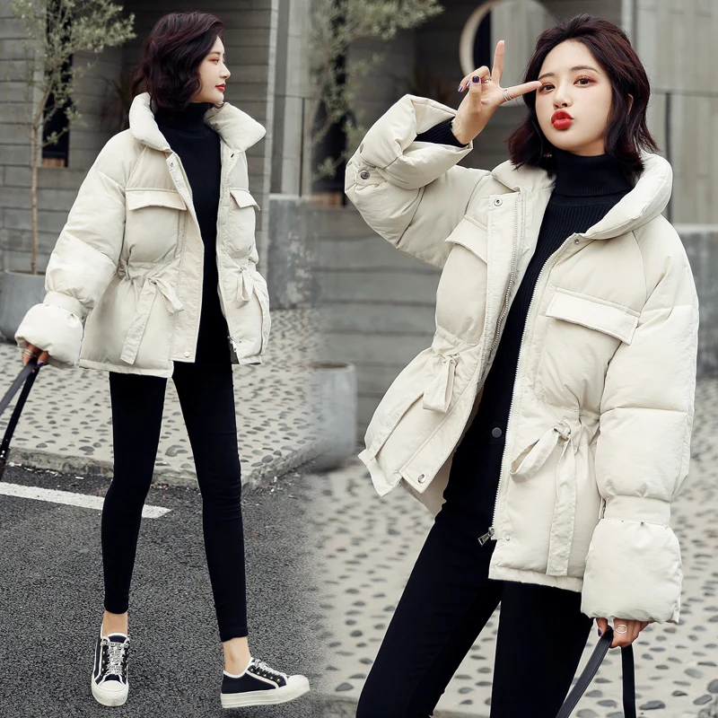 2022 New Winter Hooded Long Sleeve Solid Color Black Cotton-padded Warm Loose Big Size Jacket Women Parkas Fashion Outwear