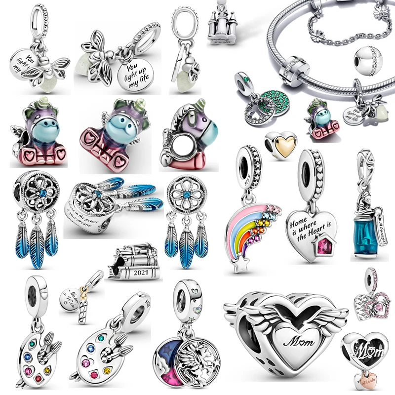 

2021 New Pink Cherry Beads Air Travel Charms Fit Original Pandora 925 Sterling Silver Bracelet&Bangle Fine DIY Women Jewelry