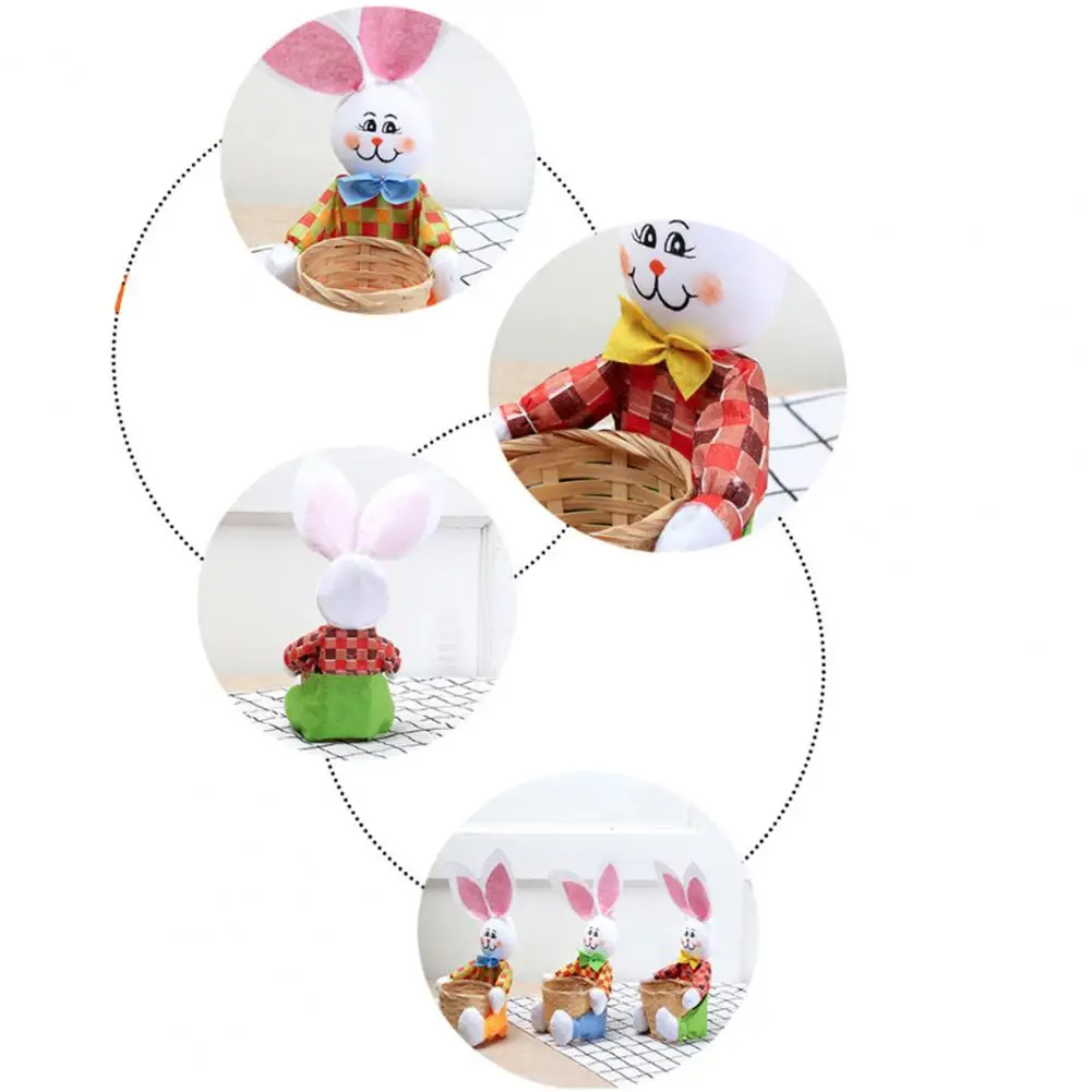 

Cartoon Plush Rabbit Design Storage Basket Bamboo Candy Egg Organizer Sundries Container Easter Decoration Storage Supplies