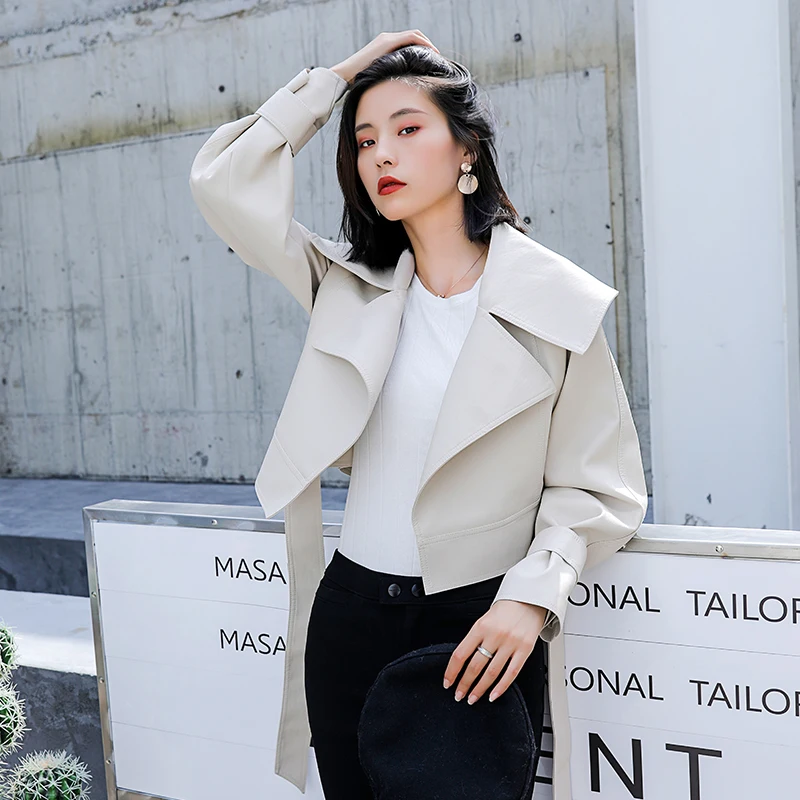 Женская куртка из искусственной кожи на весну новинка 2020 Повседневная Черная