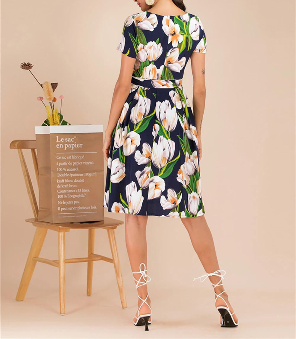 Женское пляжное платье с цветочным принтом Повседневное миди трапециевидной