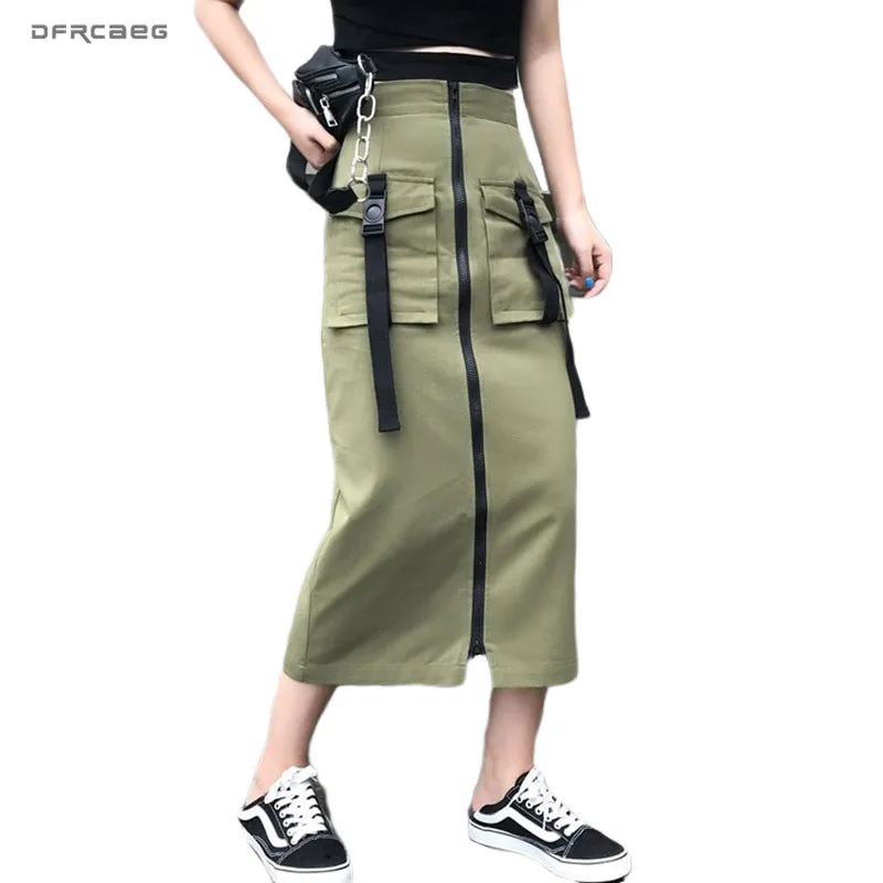 Женская винтажная юбка-карандаш армейского зеленого цвета длинная юбка-карго на